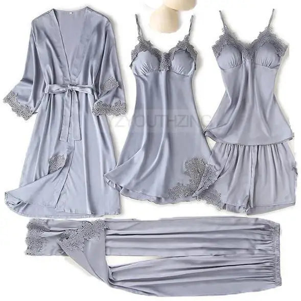 Pajama Set Women Lace Trim Satin Sleepwear Pyjamas | SAMAG