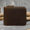 Men Crazy horse Genuine Leather Coin Wallet Real Leather Snap Short Purse Women Coin Pocket Zip Around Small Trifold Pocket