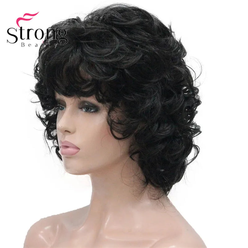 StrongBeauty Short Wig Soft Tousled Curls Blonde Highlights Full Synthetic Wigs COLOUR CHOICES