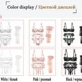 CYHWR Luxury Half Cup Lace Transparent Sexy Lingerie Ultra-thin Solid Shell Style 4 Pieces/Lots Bra Set and Garter and Stocking