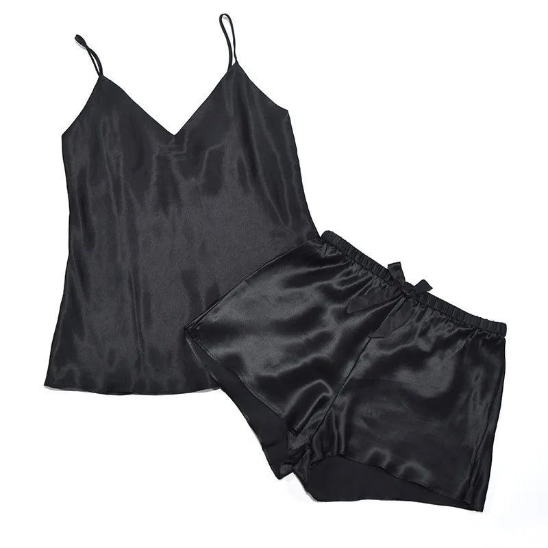6A Two-piece Sexy Cool Home Service 100% Mulberry Silk Silk Pajamas Suit Set For Women Ladies Summer Shorts  Hangzhou quality