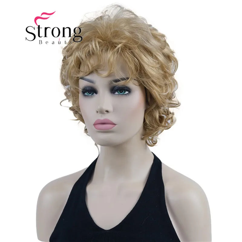 StrongBeauty Short Wig Soft Tousled Curls Blonde Highlights Full Synthetic Wigs COLOUR CHOICES