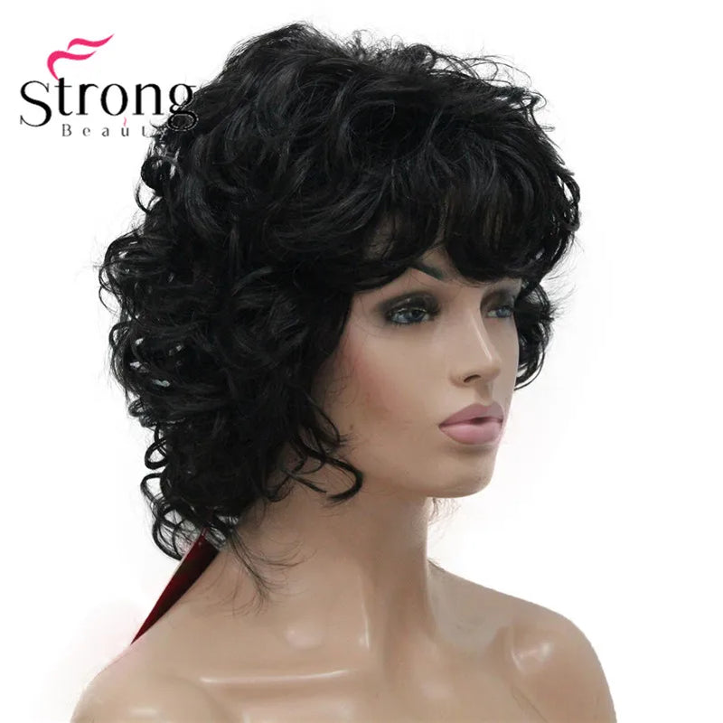 StrongBeauty Short Wig Soft Tousled Curls Blonde Highlights Full Synthetic Wigs COLOUR CHOICES