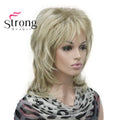 Lady Women Blonde With Dark Root Medium Length Cascaded Layers Synthetic Hair Full Wig for women