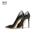 Heels For Women Real Leather Pumps Crocodile Pattern Luxury Black Women's Shoes Pointed Toe High Heels Ladies Prom Shoes Women