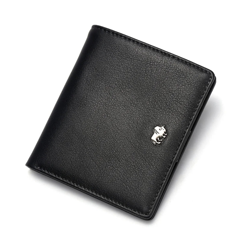 BISON DENIM Fashion Purse Men's Genuine Leather Wallet RFID Blocking Mini Wallet Male Card Holder Small Zipper Coin Purse W9317