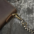 Men's Vintage Crazy Horse Leather Chain Wallet Genuine Leather Bifold Long Wallet Snap Card Holder Purse Zipper Coin Rfid Pocket