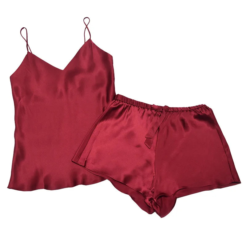 6A Two-piece Sexy Cool Home Service 100% Mulberry Silk Silk Pajamas Suit Set For Women Ladies Summer Shorts  Hangzhou quality