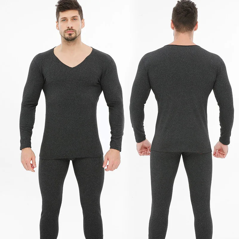 Men Warm Thick Autumn Winter Thermal Underwear Set Male Velvet V Neck Long Johns Underwears For Men Thermal Tops + Bottoms MY300