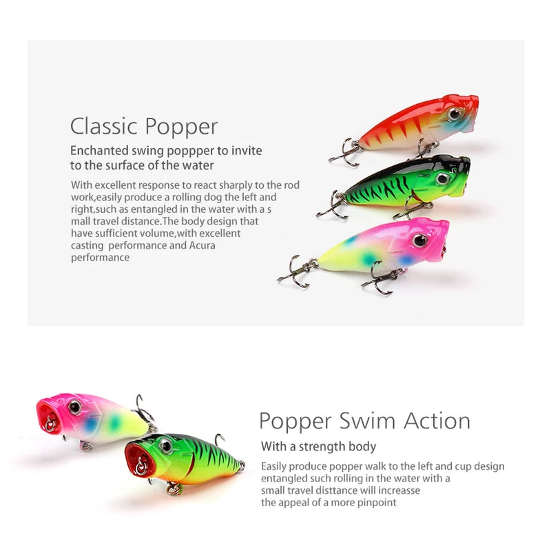 Banshee 45mm 3.3g Mini Popper Fishing Lure Hard Bait Artificial Poper Topwater Bass Trout Pike Fishing Crankbait Crank Wobbler