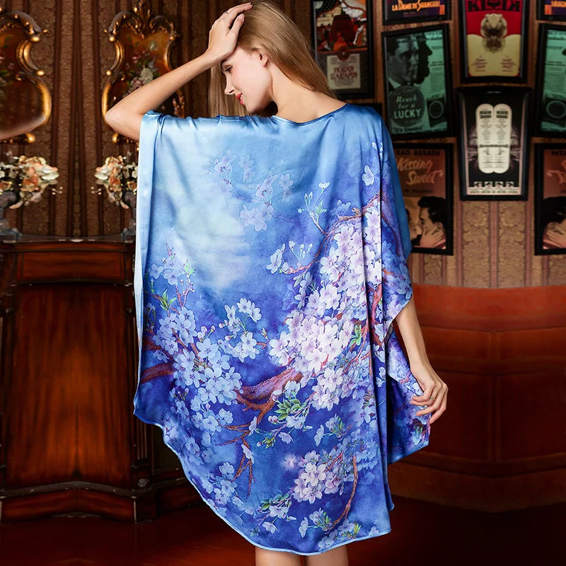 19MM100% Mulberry Silk Nightgowns For Women  Long Silk Nightgown Women Nightdress  Floral Real Silk sleepwear Ladies Female Gift