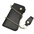 Men's Vintage Crazy Horse Leather Chain Wallet Genuine Leather Bifold Long Wallet Snap Card Holder Purse Zipper Coin Rfid Pocket