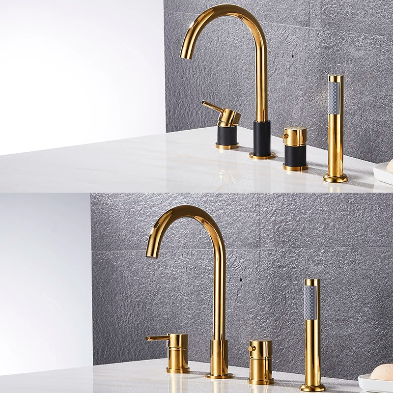 4Pcs Brass Bathroom Bathtub Faucet Bath Faucet Deck Mounted Handheld Tub Mixer Tap Cold Hot Mixer Water Tap With Hand Shower