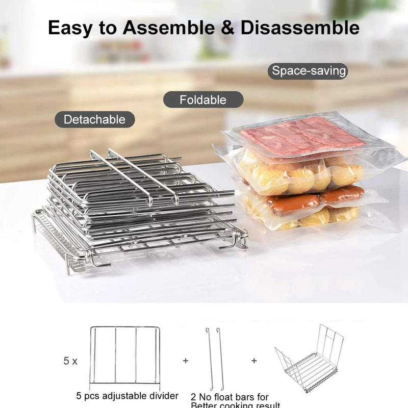 Stainless Steel Sous Vide Rack , 11L Sous Vide Cooker Containers Detachable Dividers Separator for Immersion Circulators