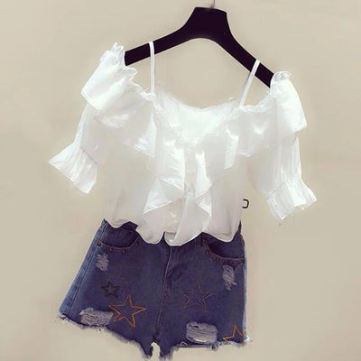Ruffle Youth Elegant Blouses Tops Women Fashion Low Cut | SAMAG