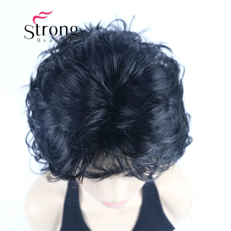 StrongBeauty Short Wig Soft Tousled Curls Blonde Highlights Full Synthetic Wigs COLOUR CHOICES