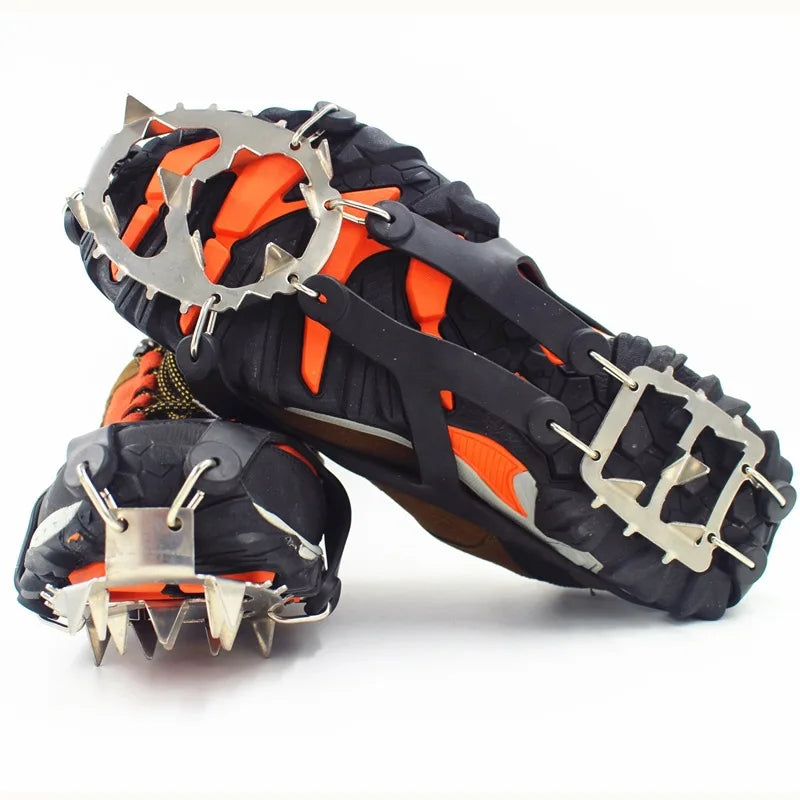 18 Teeth Steel Ice Gripper Spike for Shoes Anti Slip Climbing Hiking Snow Spikes Crampons Cleats Grips Boots Cover crampons