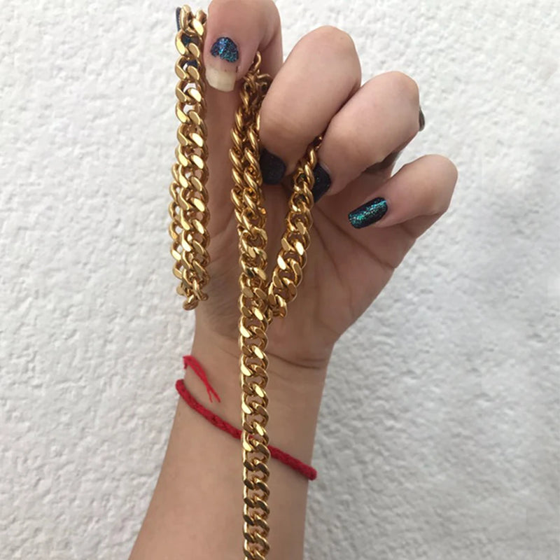 Hiphop Heavy Cuban Link Chains Necklaces Male Gold Color Stainless Steel Long Neck Necklace For Men Women Jewelry 2023 Collares