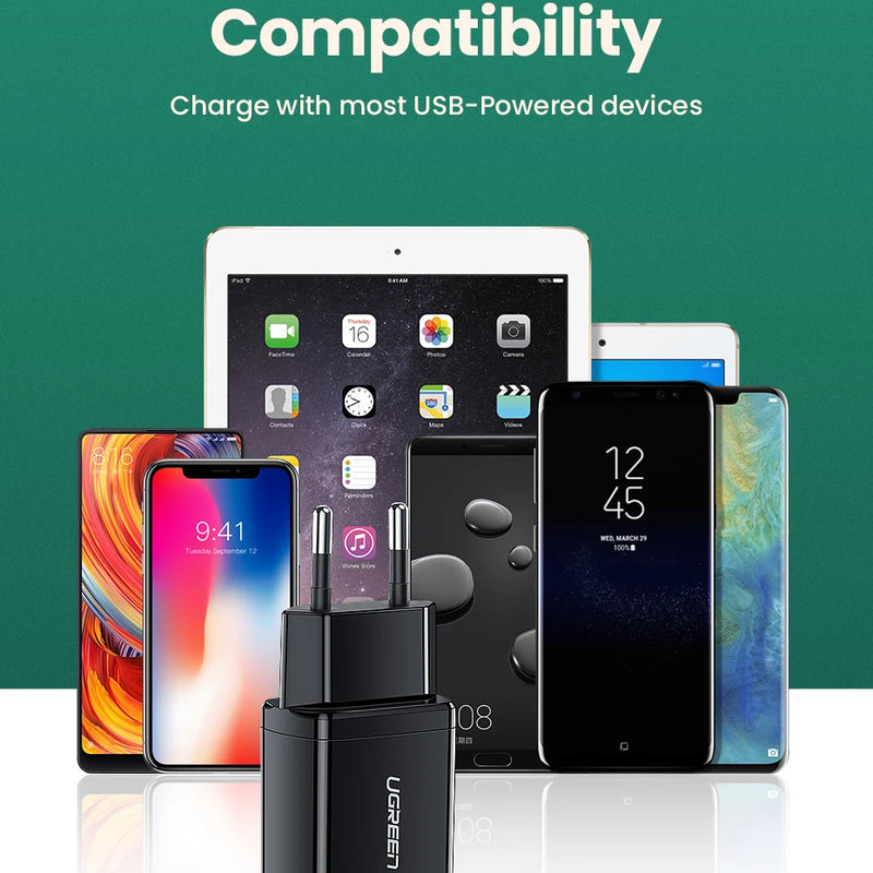 Ugreen 5V 2.1A USB Charger for iPhone 16 15 14 iPad Fast Wall Charger EU Adapter for Samsung S9 Xiaomi Mi 8 Mobile Phone Charger