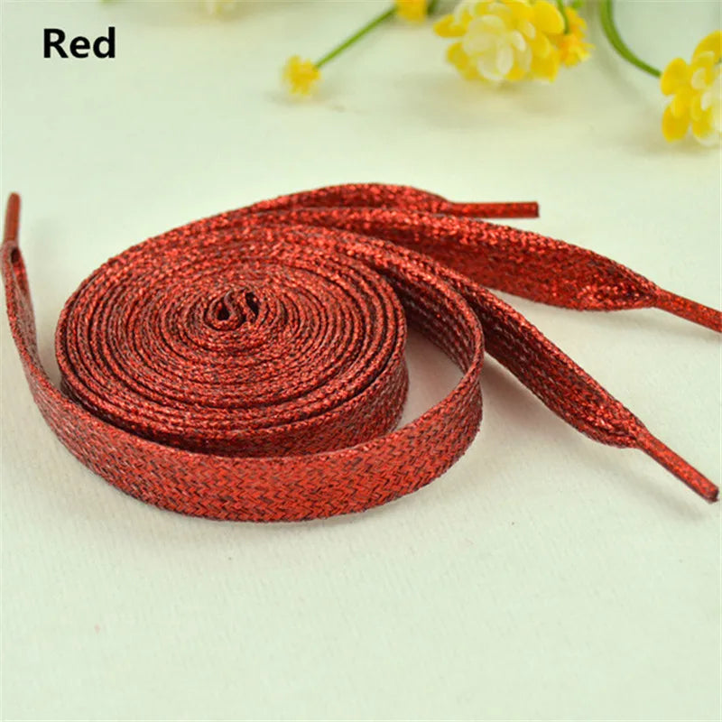 1 cm Width Colorful Lurex Shoelaces Trendy Bright Colorful Fall Winter Shoelaces Sneaker White Casual Sports Leather Shoes Laces