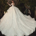 Beading Pearls Appliques Lace Illusion Princess Ball Gown | SAMAG