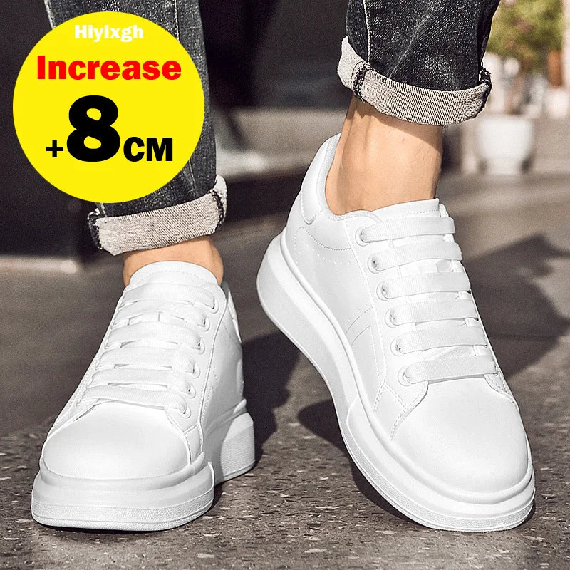 Men's Invisible Height Increasing Elevator Shoes Lace-up Sporty White Sneakers 6cm 8cm 10cm Taller Size Plus Invisible Elevate