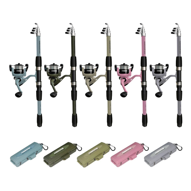 New 1.65mTelescopic Fishing Rod And Spinning Reel Kit with Baits Hooks Travel Pole Set Bait Hook Tackle Set for Outdoor Sports