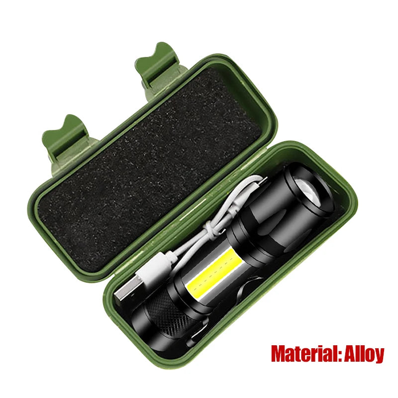 USB Rechargeable Mini Flashlight LED Flashlight COB+XPE Portable Torch Camping Lantern Zoomable Focus Light Flashlight With Clip