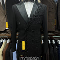 2-piece Luxury Suit Set for Men, Jacket and Pants Double Breasted Suit Blazer Beaded Slim Fitting Costume for Groom