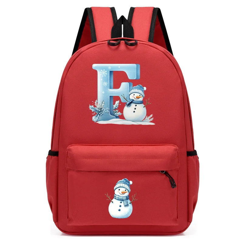 Xmas Snowman Alphabet A-Z Print Backpack for Toddler Girls Boys Schoolbag Holiday Lightweight Kindergarten Kid Daily School Bag