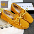 Cow leather womens shoes suede flats bow tie moccasins big size casual shoes size34-44