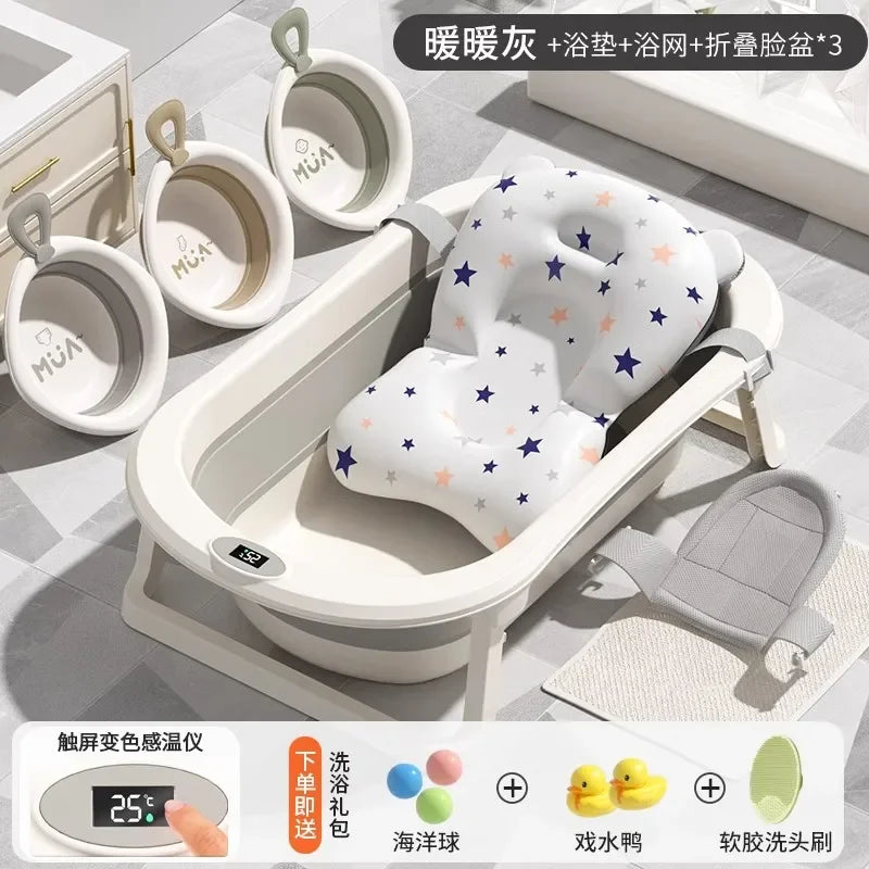 Foldable Baby Bathtub Large Portable Infant Bath Tub for Newborns Toddlers, Sitting Reclining Home Use Kids Bathing Supplies