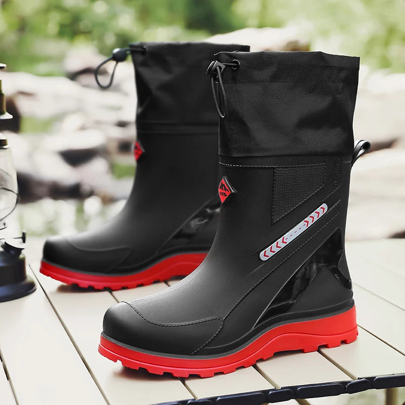 Men's high-top casual rain boots four seasons anti-slip waterproof wading fishing water shoes car wash snow kitchen rain shoes