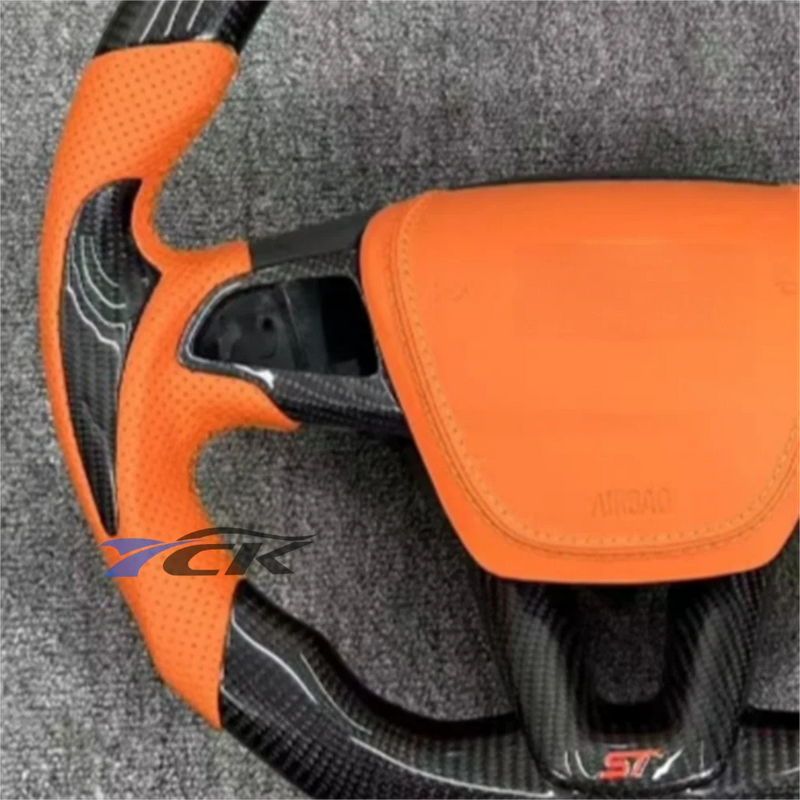 Customized Black Carbon Fiber Orange Leather Steering Wheel for 2015 2016 2017 2018 Ford Focus  car accessories