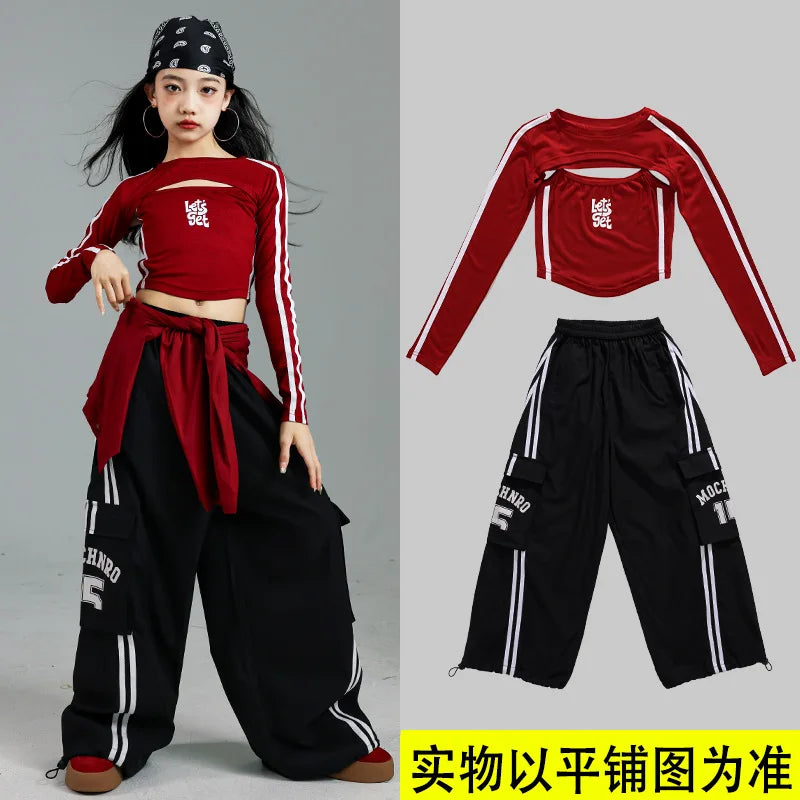 Girls K - pop Crop Top Joggers Cargo Pants Children Hip Hop - View 12 | SAMAG