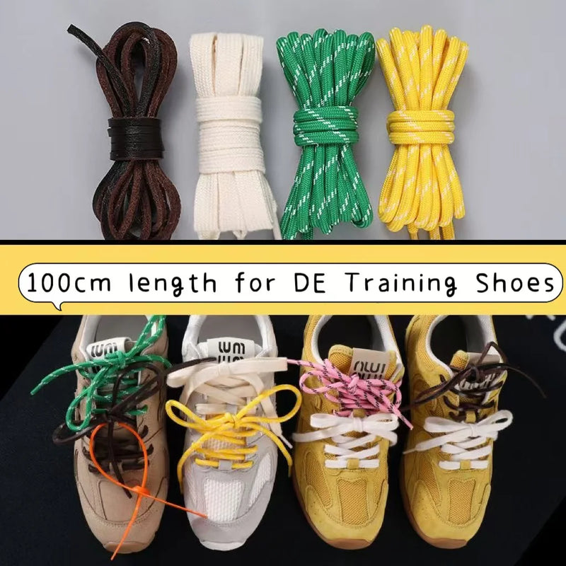 Length 100cm DIY Freedly Round Leather Colorful MIU Shoelaces Canvas Casual  Boots Shoe Laces Rope Shoestrings