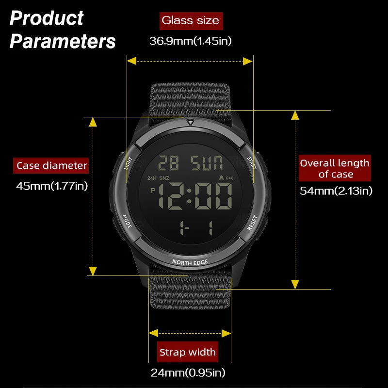 NORTH EDGE 2026 TERRAX Men's Digital Watches Outdoor Sports Swimming Waterproof 50M Stopwatch Countdown Electronic Watch For Men