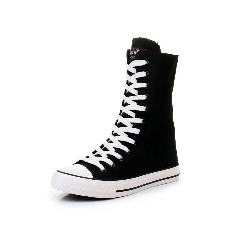 Boots Women Sneakers Canvas Casual High Top Shoes Long Boot Lace-Up Zipper Comfortable Flat Boot Sneakers Tenis Feminino