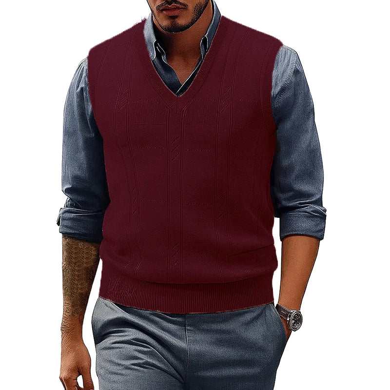Men's Sweater Vests V Neck Cable Twist Knit Sleeveless Vests Casual Pullover Sweater Lightweight V-Neck Vest Pullover