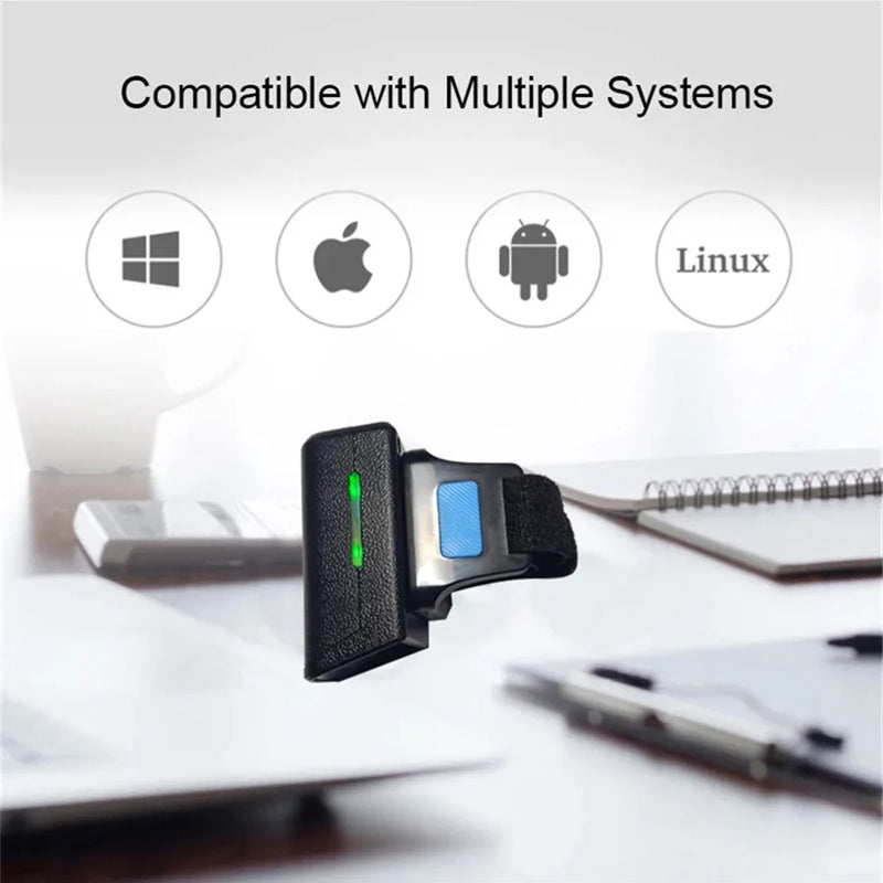 QR Code 1D/2D Ring Scanner Wearable Scanner Finger Barcode Reader Bluetooth Barcode Scanner Portable Bar code Scanner PDF Code
