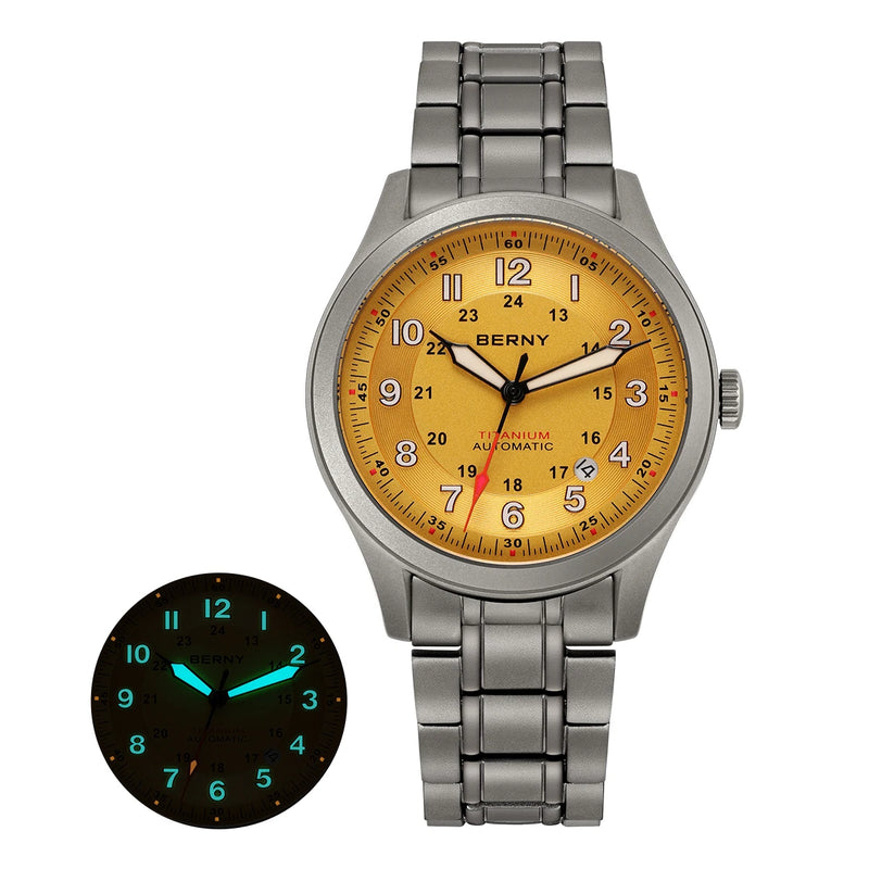 BERNY Titanium Automatic Men's Field Watches Date Sapphire Super Luminous Sports Easy Read Outdoor 10ATM Mechanical Watch