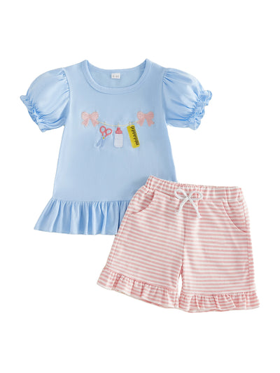 Girl s Back to School Outfit Cute Ruler Bow Embroidered | SAMAG