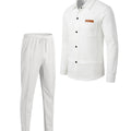 Men's New Style Waffle Plain Color Collar Button - Down Pockets Long - Sleeved Pants Casual Jacket Set - View 11 | SAMAG