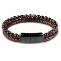 Natural Stone Bracelet Genuine Leather Braided Bracelets Black Stainless Steel Magnetic Clasp Tiger eye Bead Bangle Men Jewelry