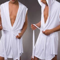 Men's Summer Milk Silk Bathrobe Hooded Sleeveless Bathrobe Pajamas Slimming Medium And Long Fitting Household Clothing