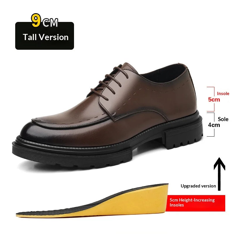 7-9cm Height Increasing Shoes for Men Summer Autumn Inside High Shoes Men's Hollow Business Dress Men's Elevator Leather Shoes