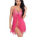 Pink Lace Mesh Nightgowns Sleepwear Women Sexy Lingerie Babydoll Revealing Plunge Neckline and Thigh-High Split Dress Underwear