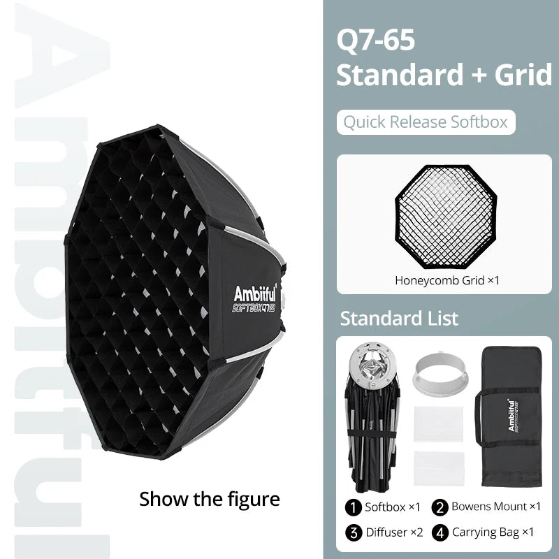 AMBITFUL 30x120cm 55cm 65cm 90cm One Touch Open Octagon/Rectangle Softbox Bowens Mount for Outdoor Studio Photography Side Wing