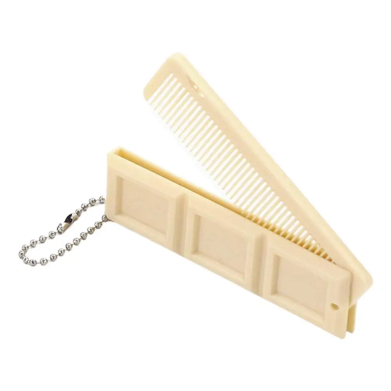 2 in 1 Portable Folding Comb Chocolate-Shaped Mini Compact Hair Comb with Mirror Creative Travel Hair Smooth Styling Tool
