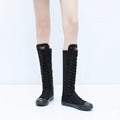 Boots Women Sneakers Canvas Casual High Top Shoes Long Boot Lace-Up Zipper Comfortable Flat Boot Sneakers Tenis Feminino